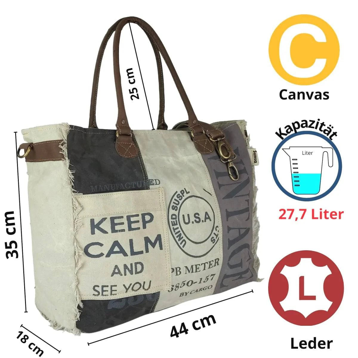 Sunsa Vintage Tasche Shopper Badetasche Schultertasche Canvas mit Leder - HOLE-X-WORLD