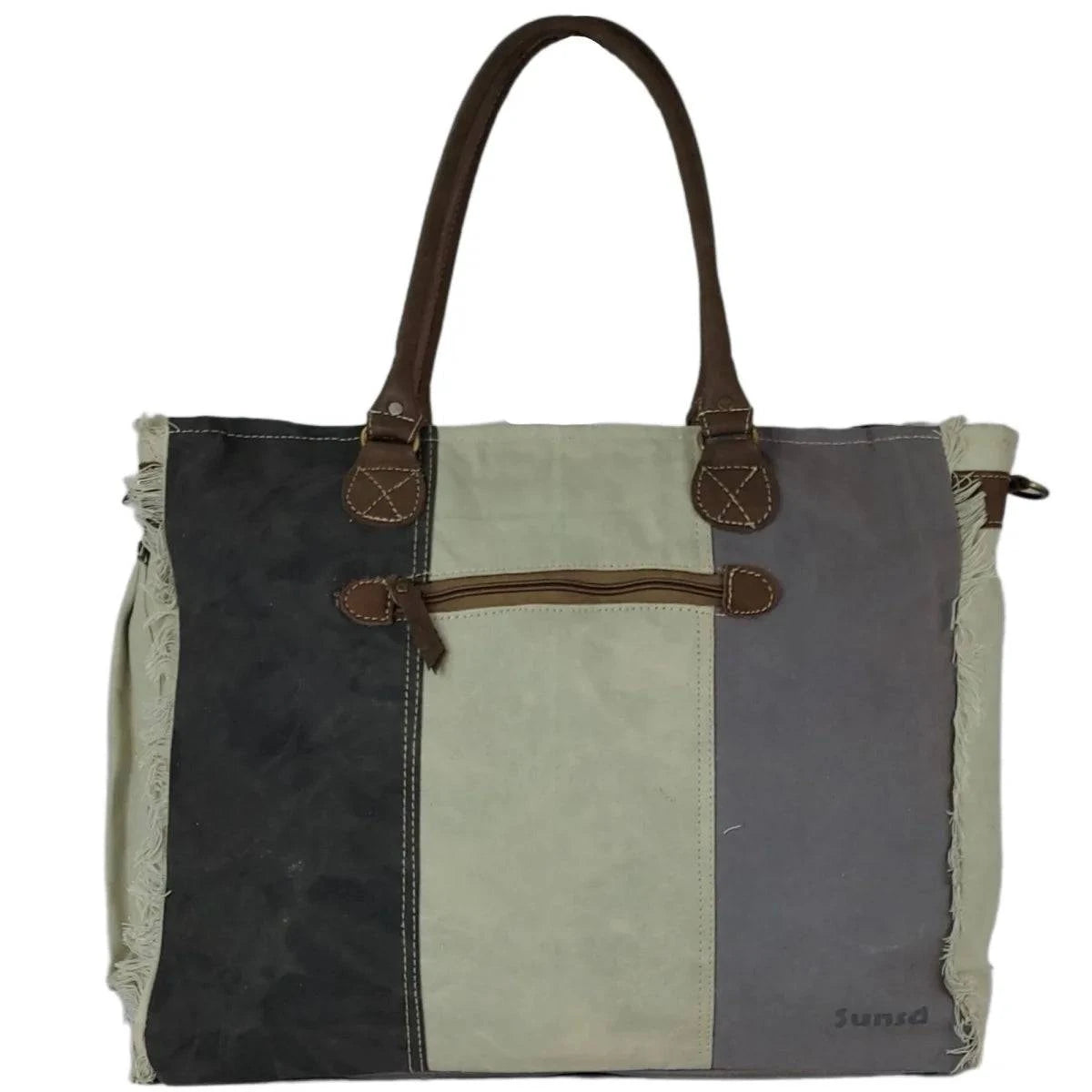 Sunsa Vintage Tasche Shopper Badetasche Schultertasche Canvas mit Leder - HOLE-X-WORLD