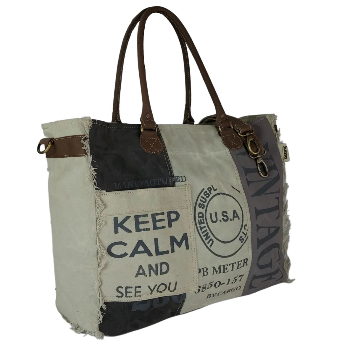 Sunsa Vintage Tasche Shopper Badetasche Schultertasche Canvas mit Leder - HOLE-X-WORLD