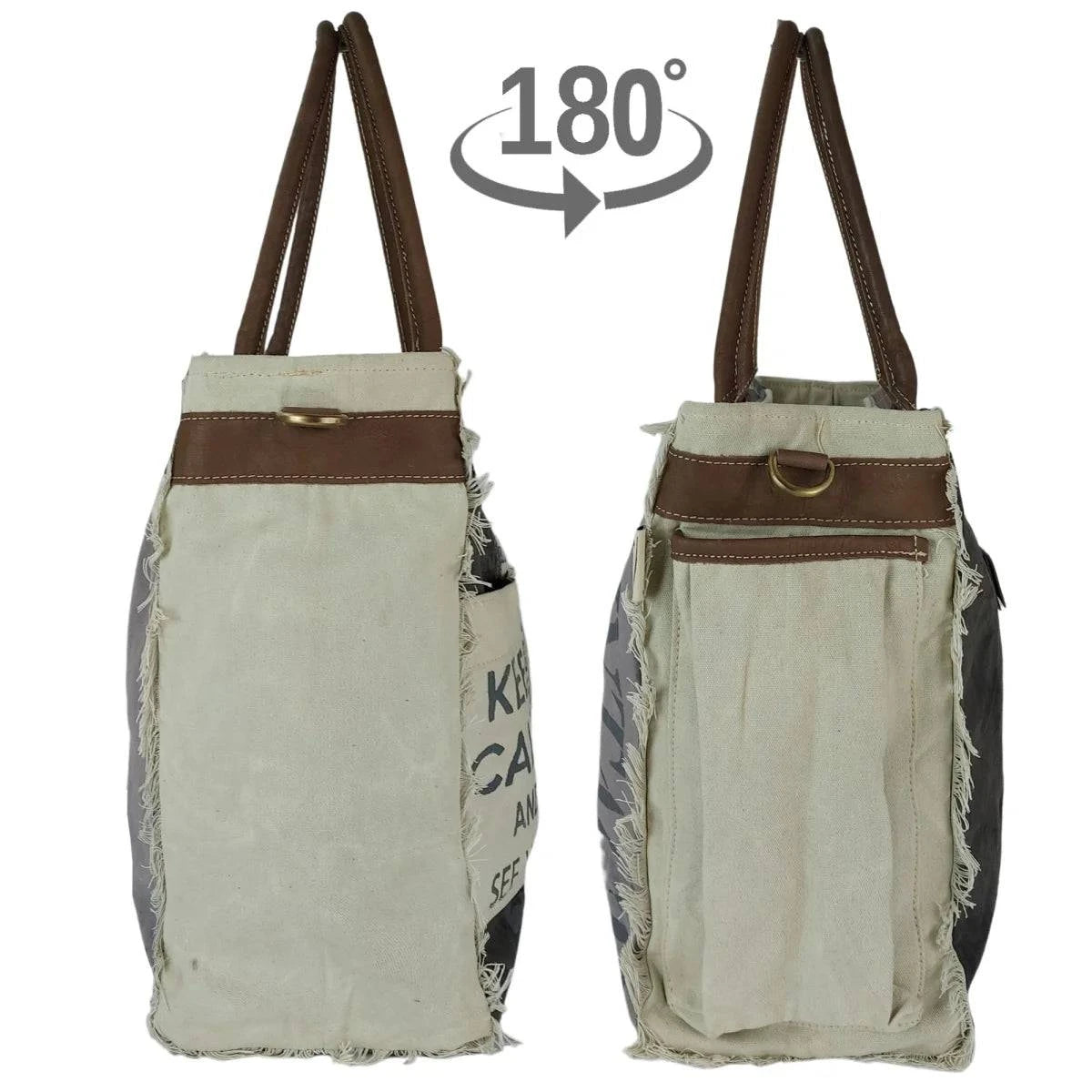 Sunsa Vintage Tasche Shopper Badetasche Schultertasche Canvas mit Leder - HOLE-X-WORLD