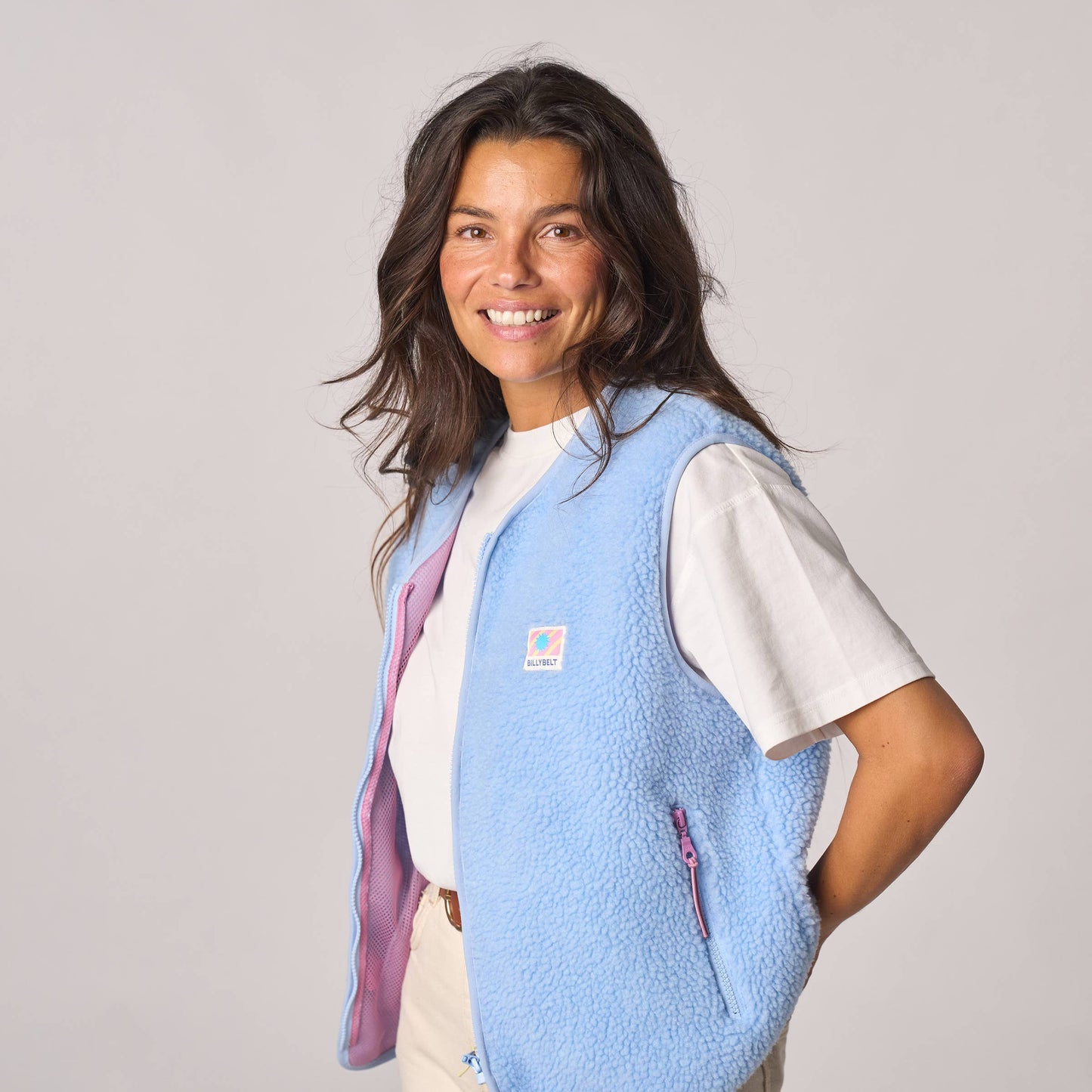 Ärmellose Damen-Sherpa-Weste mit Reißverschluss - Blau