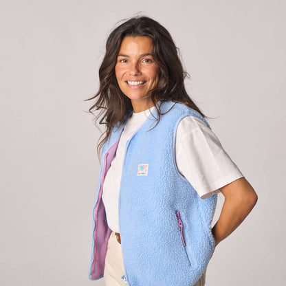 Ärmellose Damen-Sherpa-Weste mit Reißverschluss - Blau