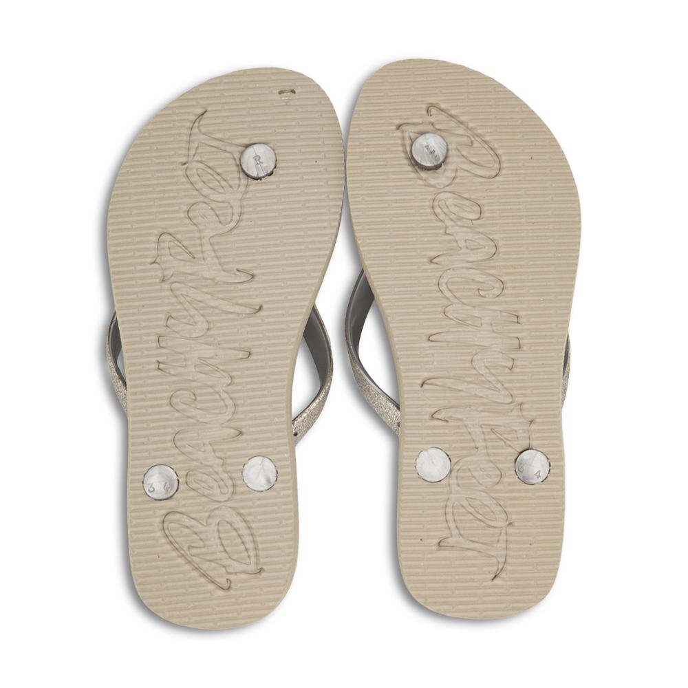 Flip Flops - BeachyFeet – Silberschimmer - stilvolles Design mit silbernem Glitzerdruck.