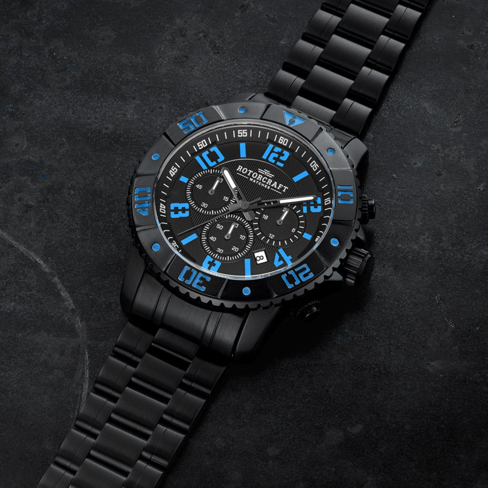 ROTORCRAFT UHR® BladeRC3302 Chrono - Gehäuse aus schwarzem Stahl - HOLE-X-WORLD