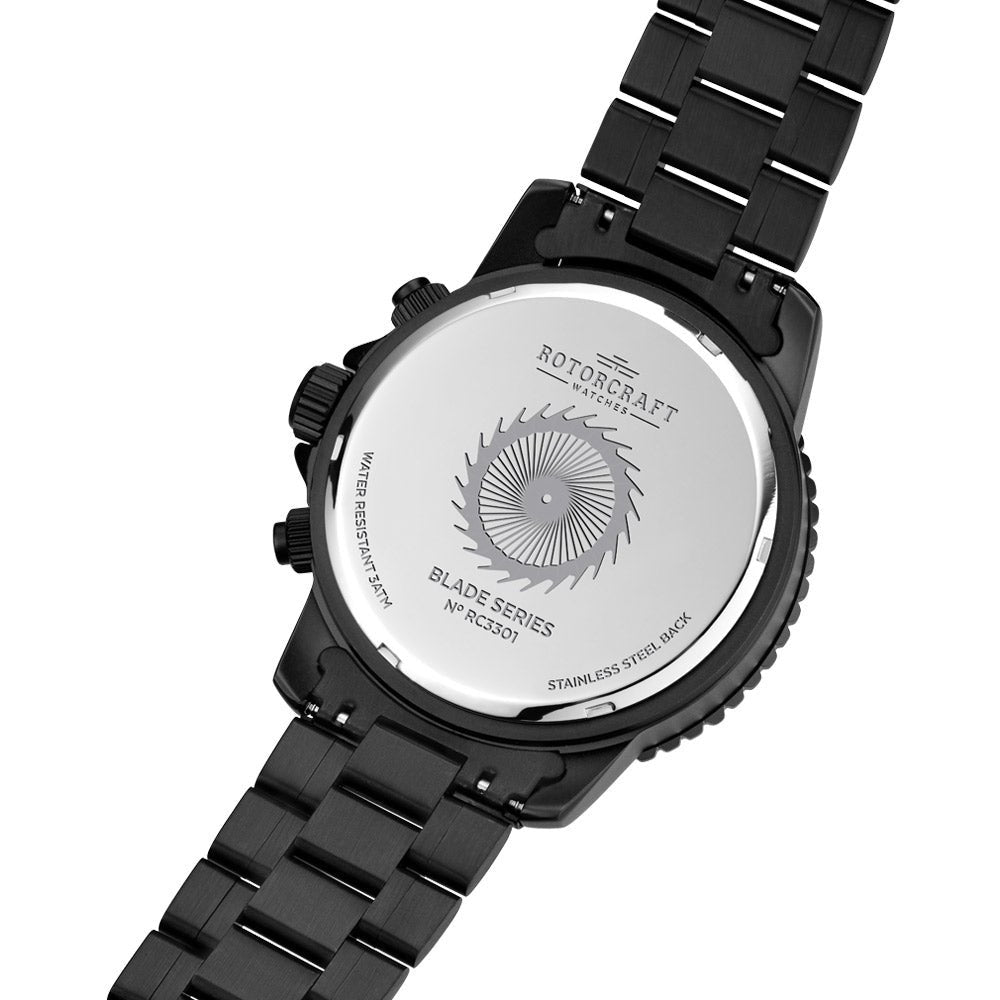 ROTORCRAFT UHR® BladeRC3301 Chrono - Gehäuse aus schwarzem Stahl - HOLE-X-WORLD