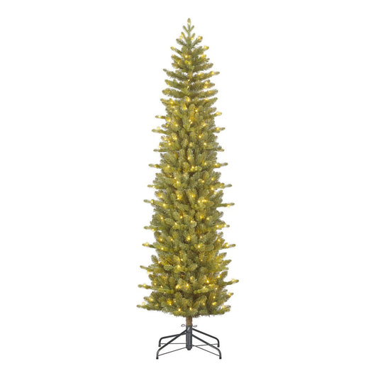 Harma Schmaler künstlicher Weihnachtsbaum mit LED-Beleuchtung – H260 x Ø73 cm – Grün - HOLE-X-WORLD