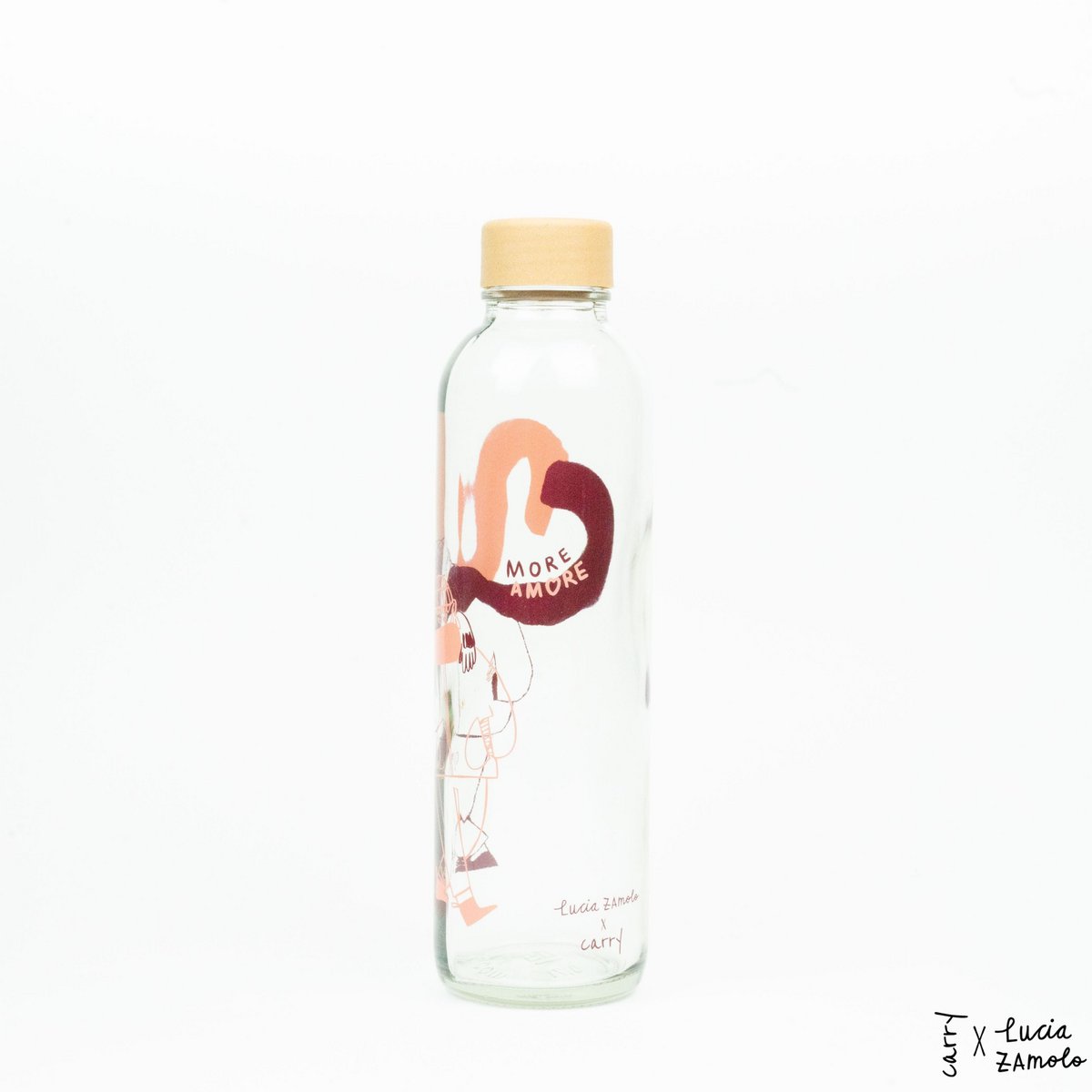 CARRY Bottle MORE AMORE RED 0,7 l Glasflasche- designed von der Künstlerin Lucia Zamolo