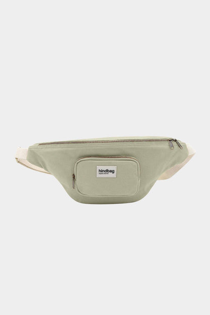 XL Bauchtasche Sofia von Hindbag in Tonerdegrün – 8L, GOTS Bio-Baumwolle, 2 Reißverschlusstaschen, verstellbarer Gurt 56–105 cm