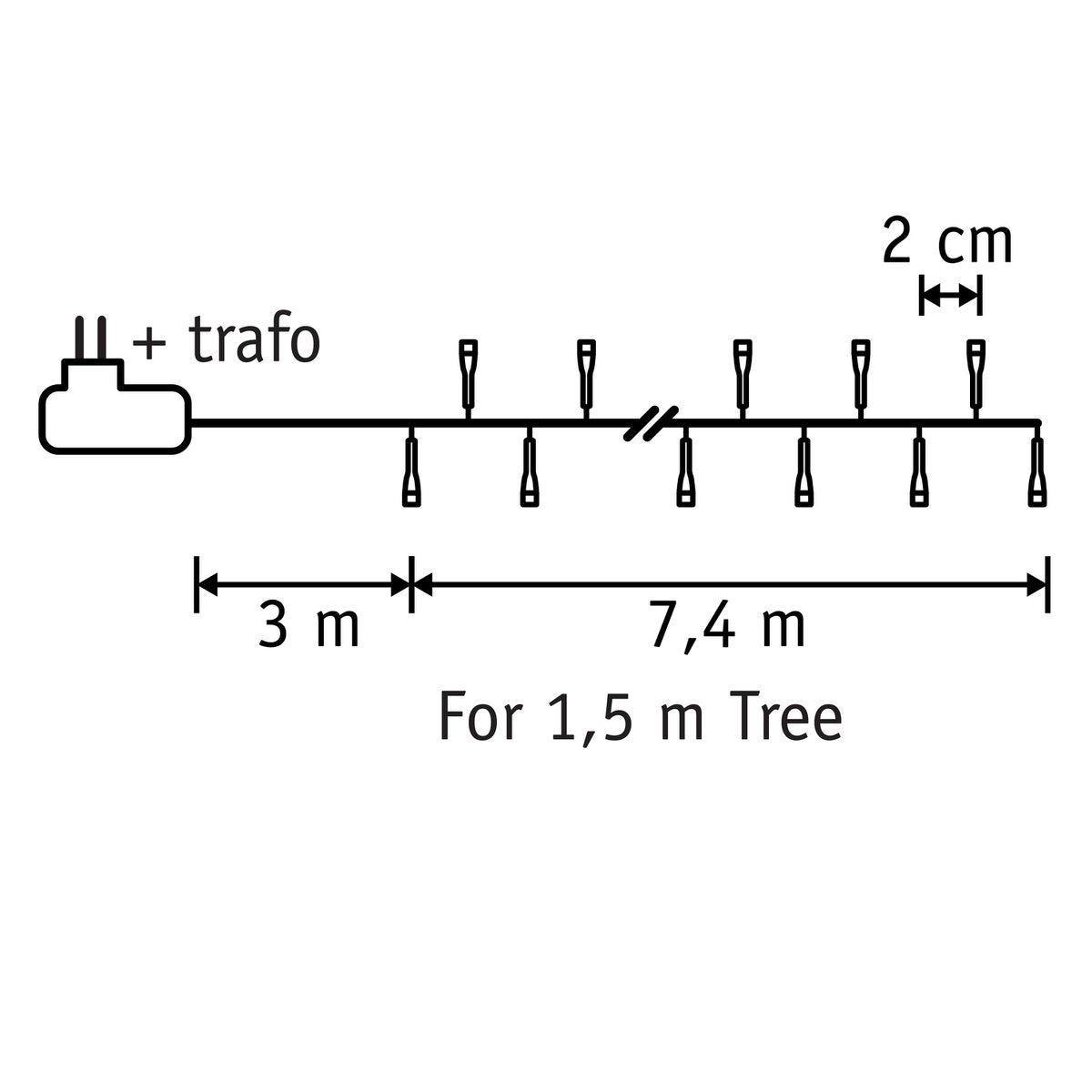 Schlangen-Weihnachtsbaumbeleuchtung mit 370 LED-Lichtern – L740 cm – Warmweiß