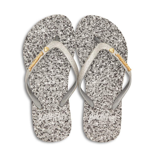 Flip Flops - BeachyFeet – Silberschimmer - stilvolles Design mit silbernem Glitzerdruck.