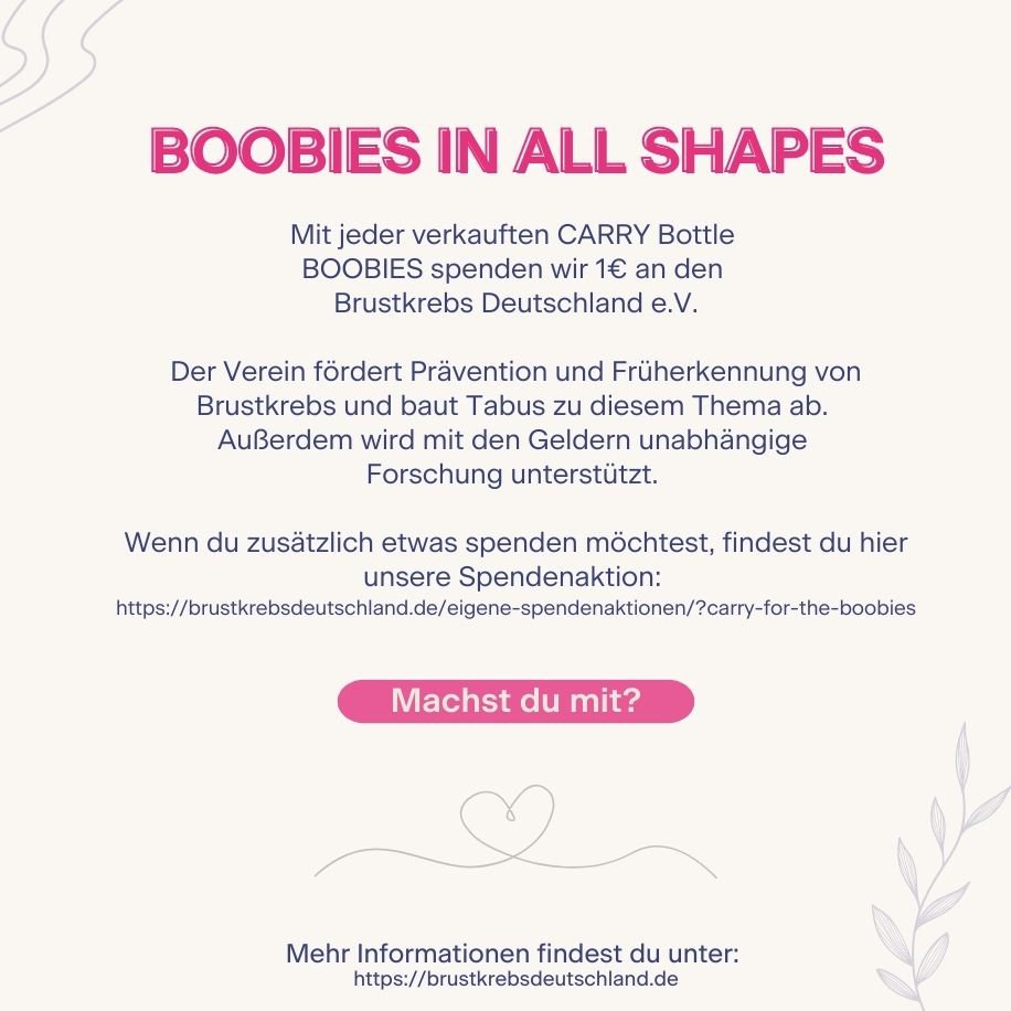 CARRY Bottle BOOBIES 0,7 l Glasflasche - Gemeinsam gegen Brustkrebs!