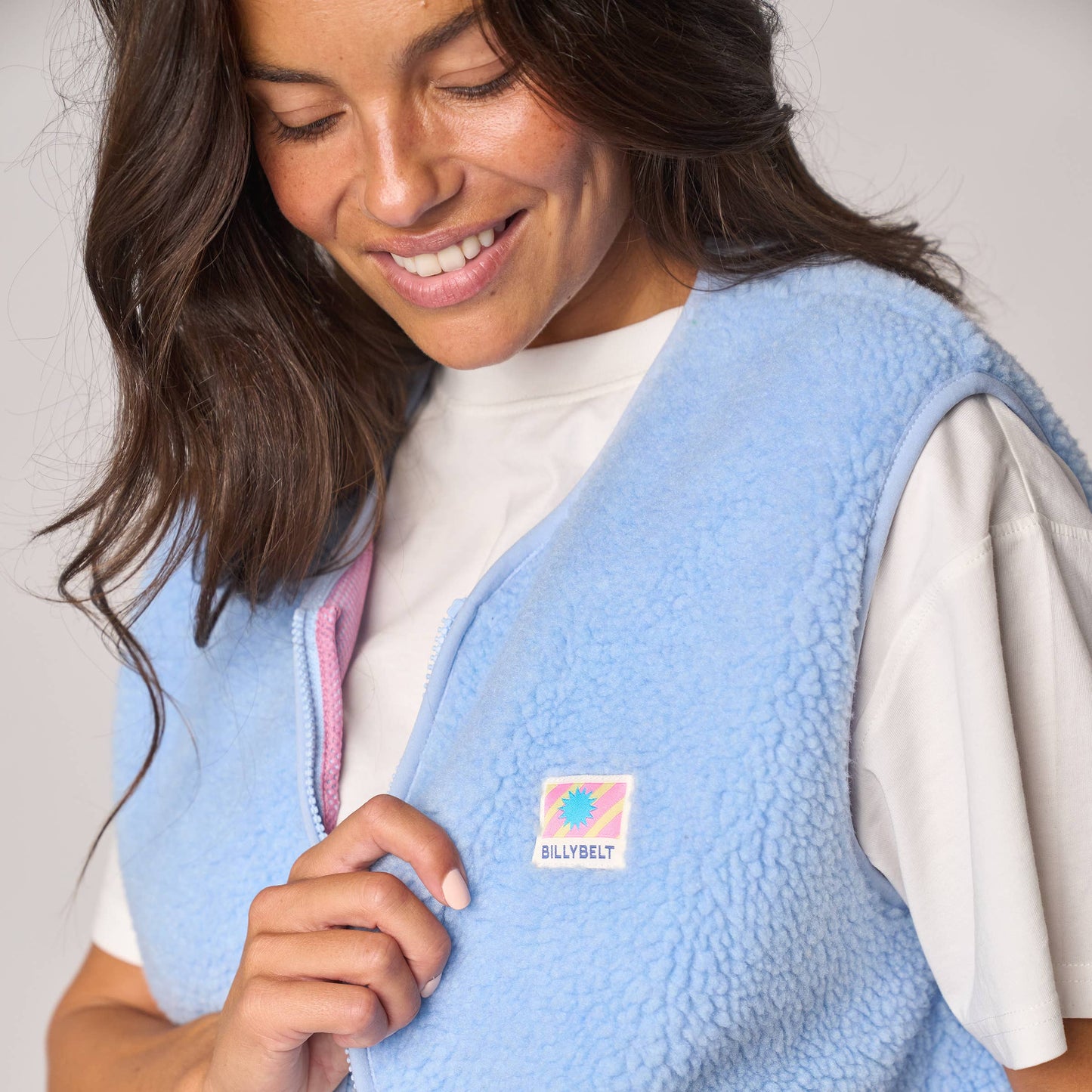 Ärmellose Damen-Sherpa-Weste mit Reißverschluss - Blau