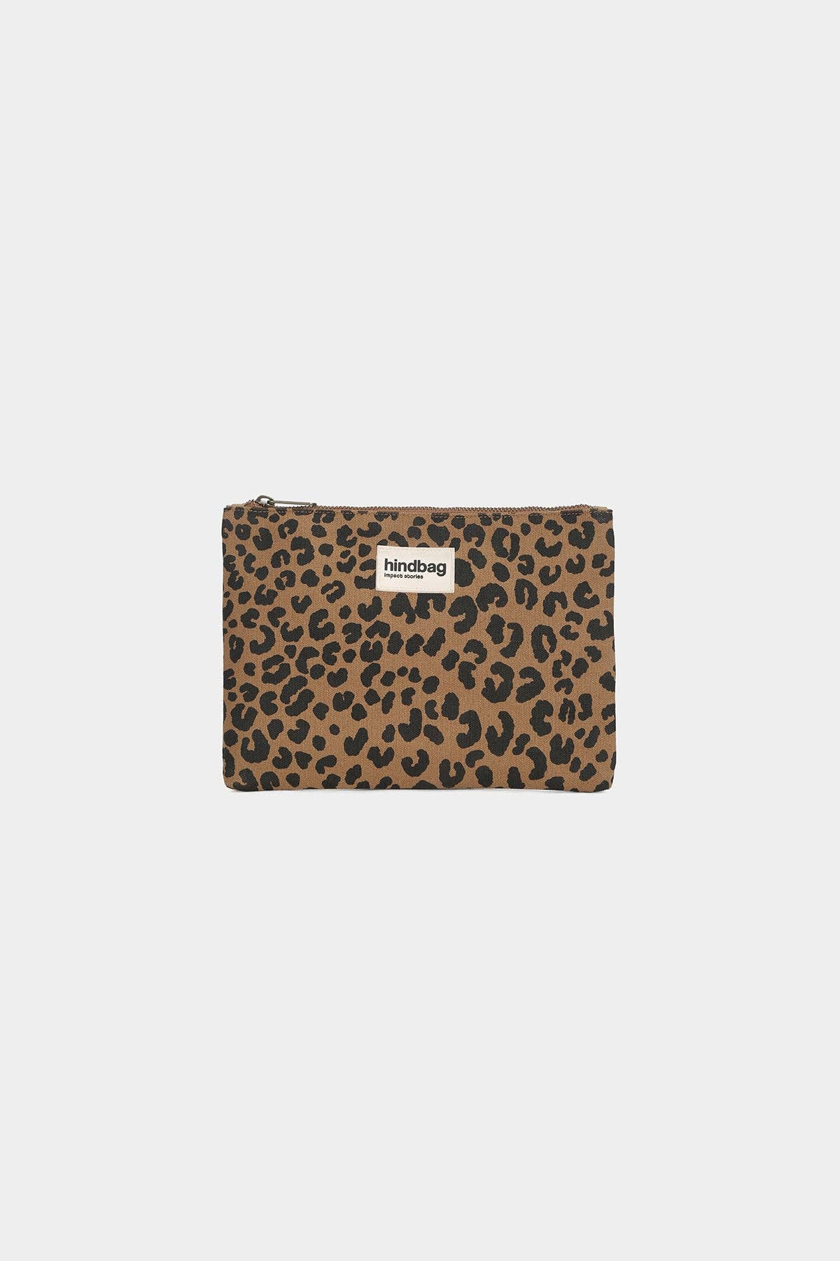 Ema Beutel von Hindbag im Leoparden-Print Zimt – Reißverschlusstäschchen aus GOTS Bio-Baumwolle, handgefertigtes Innenfutter