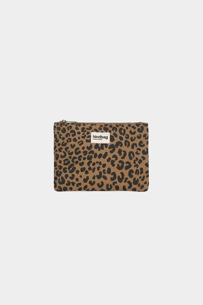 Ema Beutel von Hindbag im Leoparden-Print Zimt – Reißverschlusstäschchen aus GOTS Bio-Baumwolle, handgefertigtes Innenfutter