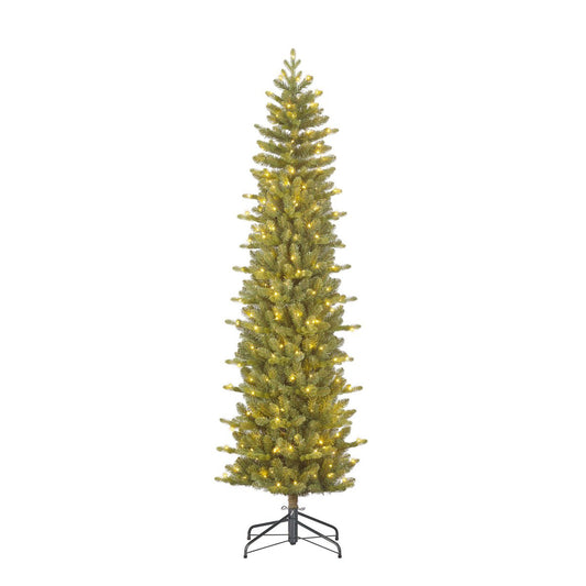 Harma Schmaler künstlicher Weihnachtsbaum mit LED-Beleuchtung – H230 x Ø69 cm – Grün - HOLE-X-WORLD