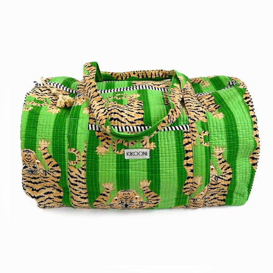 Handgemachte große Baumwolltasche "Poppy tiger Ivy" deine einzigartige Sporttasche, Strandtasche, Wochenendtasche aus handbedruckter Baumwolle. - HOLE-X-WORLD