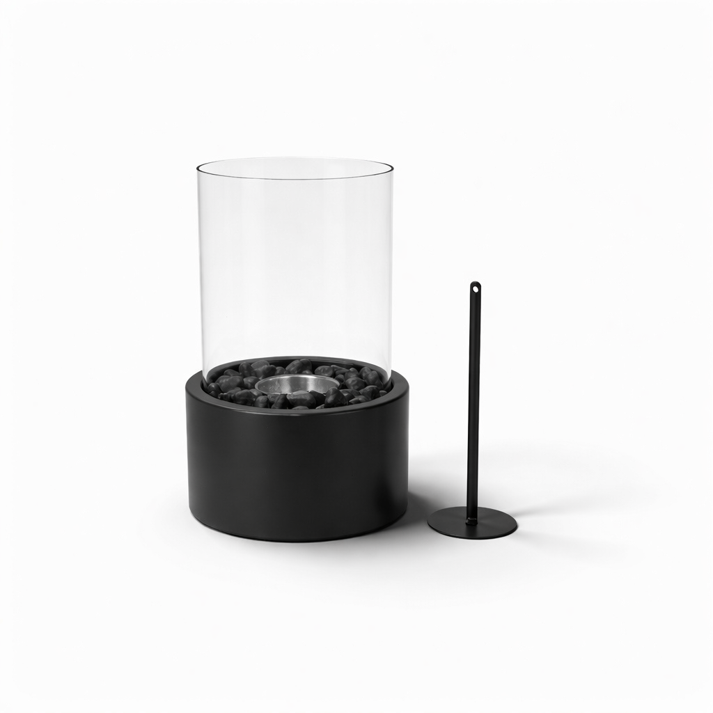 Tischkamin - Rund - Metall/Glas - Schwarz - 18x18x26,5 cm