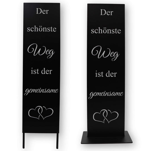 Metall Spruchtafel Garten Deko Stele | Hochzeitsdeko schwarz | 55 cm - HOLE-X-WORLD