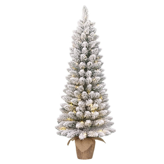 Gerlos Schmaler künstlicher Weihnachtsbaum aus Jute mit warmweißer LED-Beleuchtung – H90 x Ø41 cm – Grün gefrostet - HOLE-X-WORLD