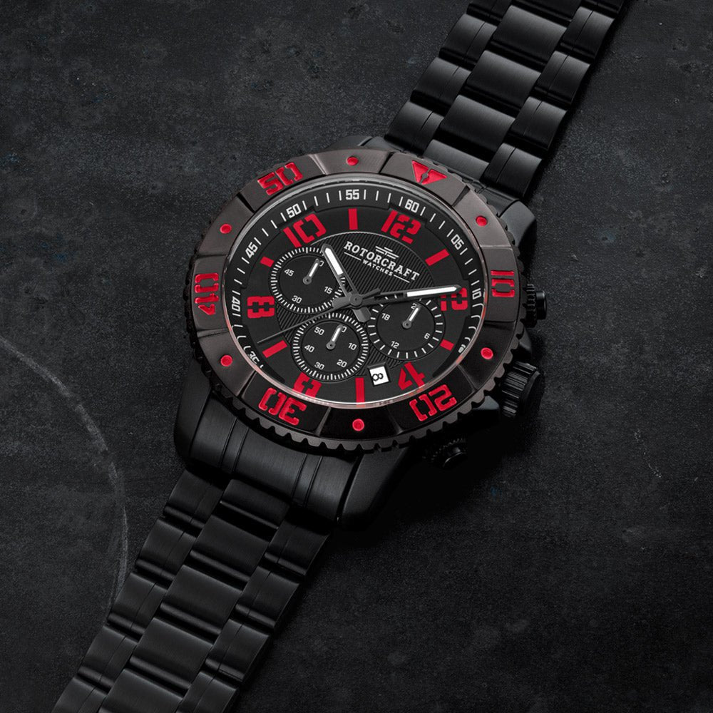 ROTORCRAFT UHR® BladeRC3301 Chrono - Gehäuse aus schwarzem Stahl - HOLE-X-WORLD