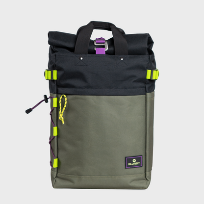 Roll-Top Rucksack aus 100% recyceltem Polyester - Khaki und Schwarz