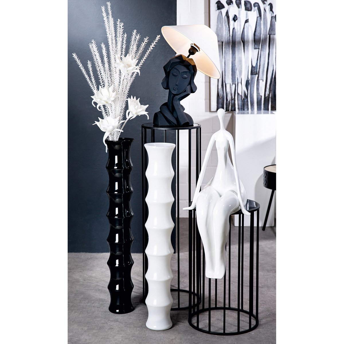 Vase, Bodenvase, Blumenvase BAMBOO in schwarz aus Glas