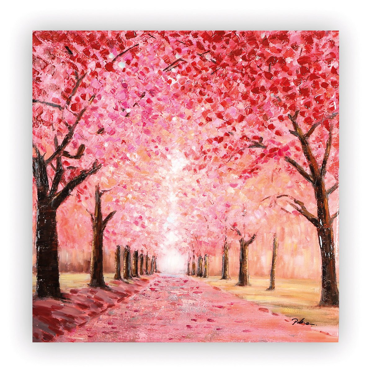 Holz/Leinen Bild "Cherry Boulevard" Rosa/Rottöne 100x100