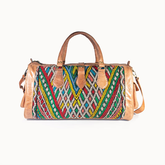 DOENYA Reisetasche 'Kilim S' (natural) aus pflanzlich gegerbtem Leder und echtem marokkanischem Kilim