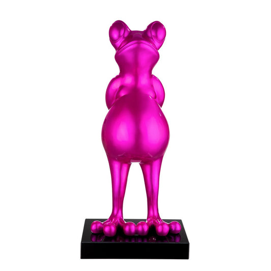 Skulptur, Figur FROG in pink-metallic aus Poly auf Marmorfuß