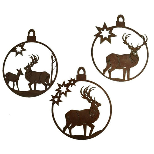 WEIHNACHTEN | Rost Deko Anhänger Hirsch | 3er Set | Christbaumschmuck - HOLE-X-WORLD