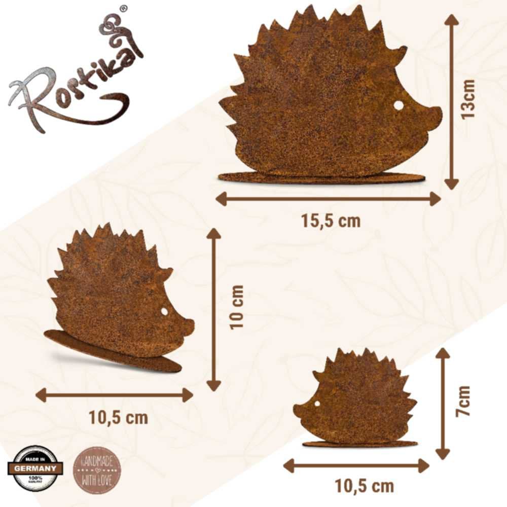 Edelrost Deko Igel 3er Set auf Bodenplatte oder zum hängen | Herbst Dekoration aus Metall
