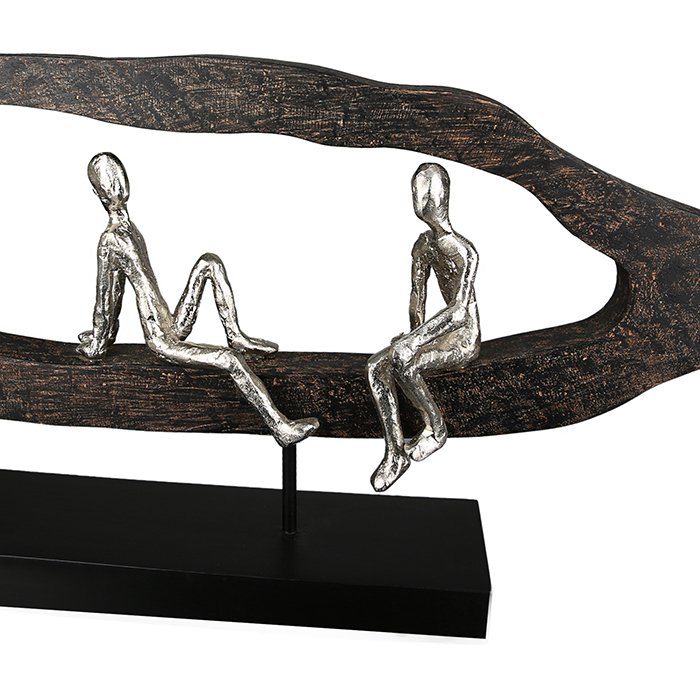 Holz/Aluminium Skulptur "Hang out" silber H.35cm