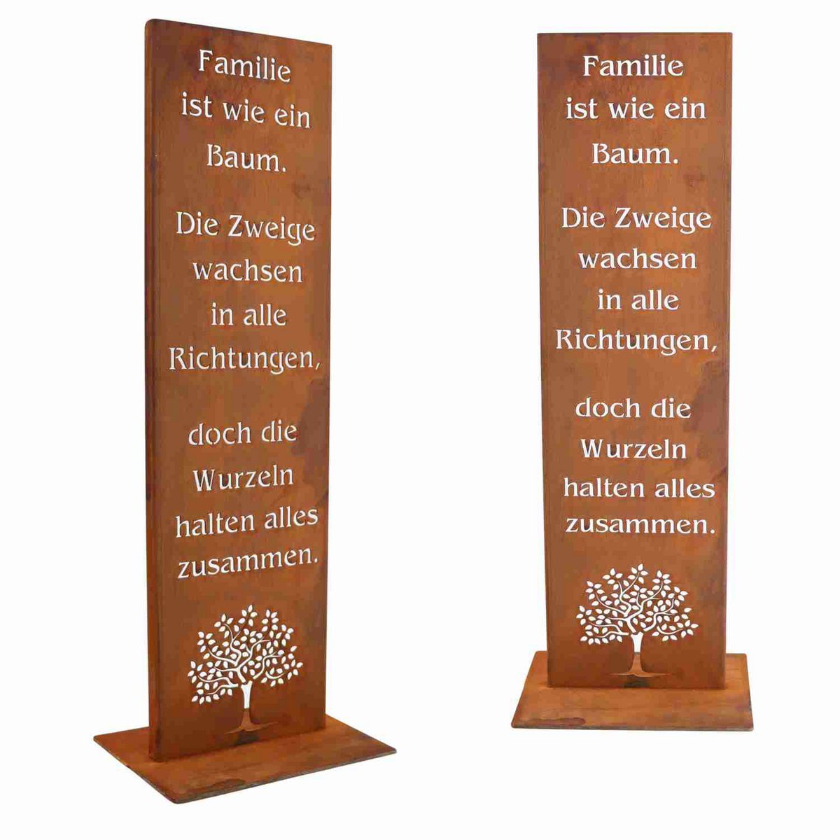 Gartendeko Edelrost Schild Familie 100 cm | auf Bodenplatte oder zum stecken | Deko Gartenschilder Metall