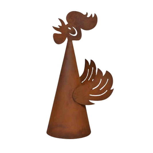 Zaunhocker Hahn Figur | Gartendeko Rost Pfostenhocker aus Metall