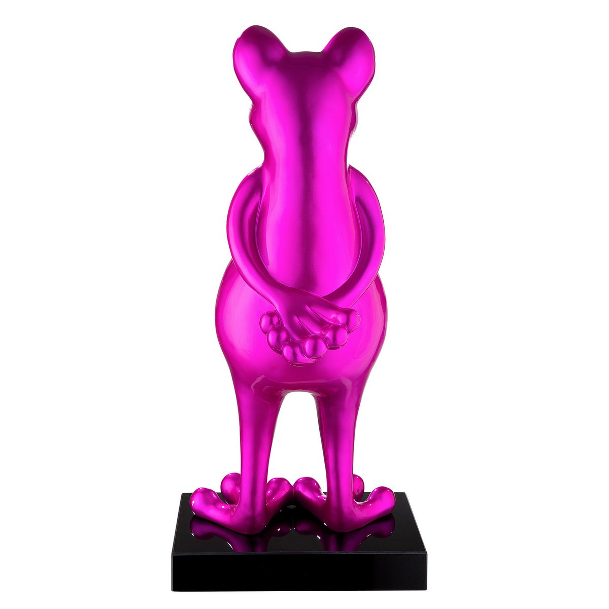 Skulptur, Figur FROG in pink-metallic aus Poly auf Marmorfuß