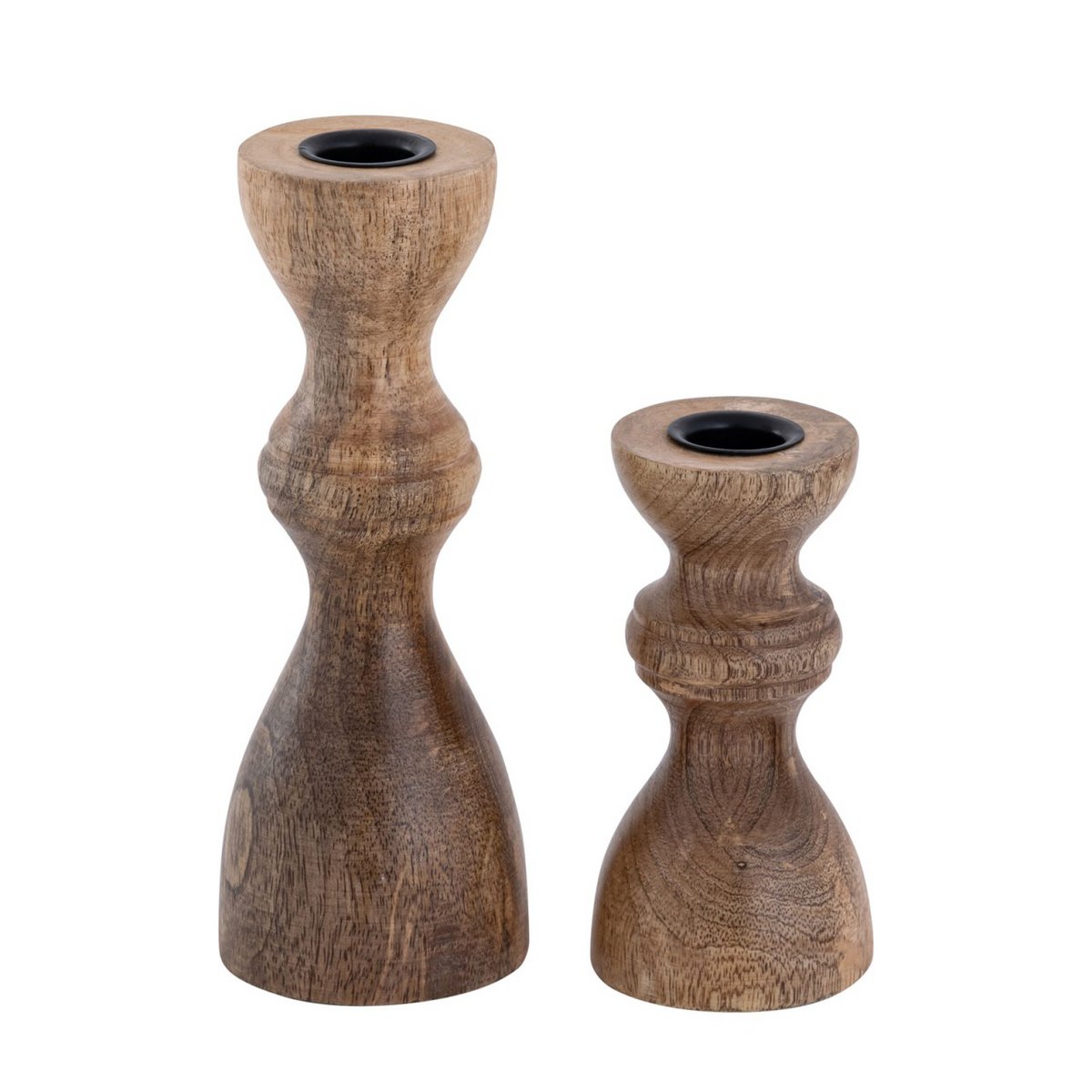 Kerzenständer 2er Set Stabkerzen Kerzenhalter H20/13x6cm rund Kerzenleuchter Mangoholz