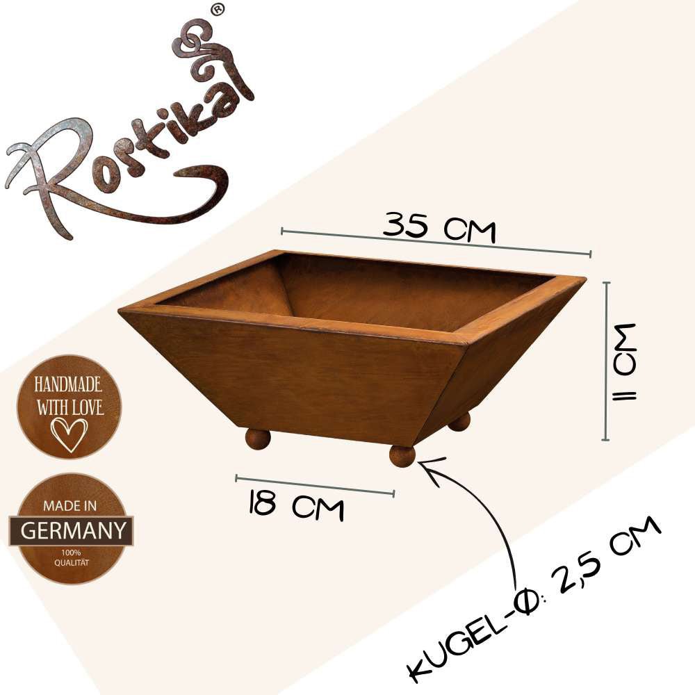 Edelrost Deko Schale zum Bepflanzen 35 x 35 mit Kugeln - HOLE-X-WORLD