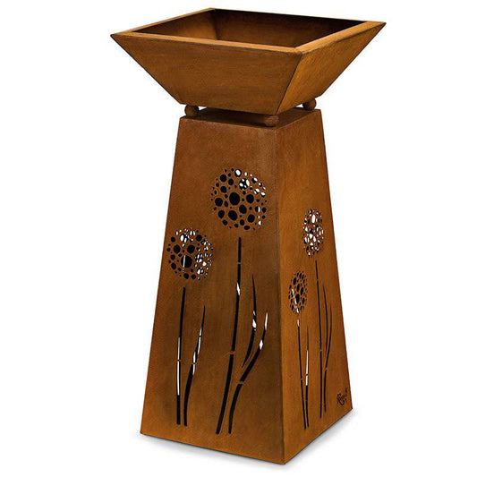 Metal decorative column with dandelions and deep planting bowl 35 x 35 cm