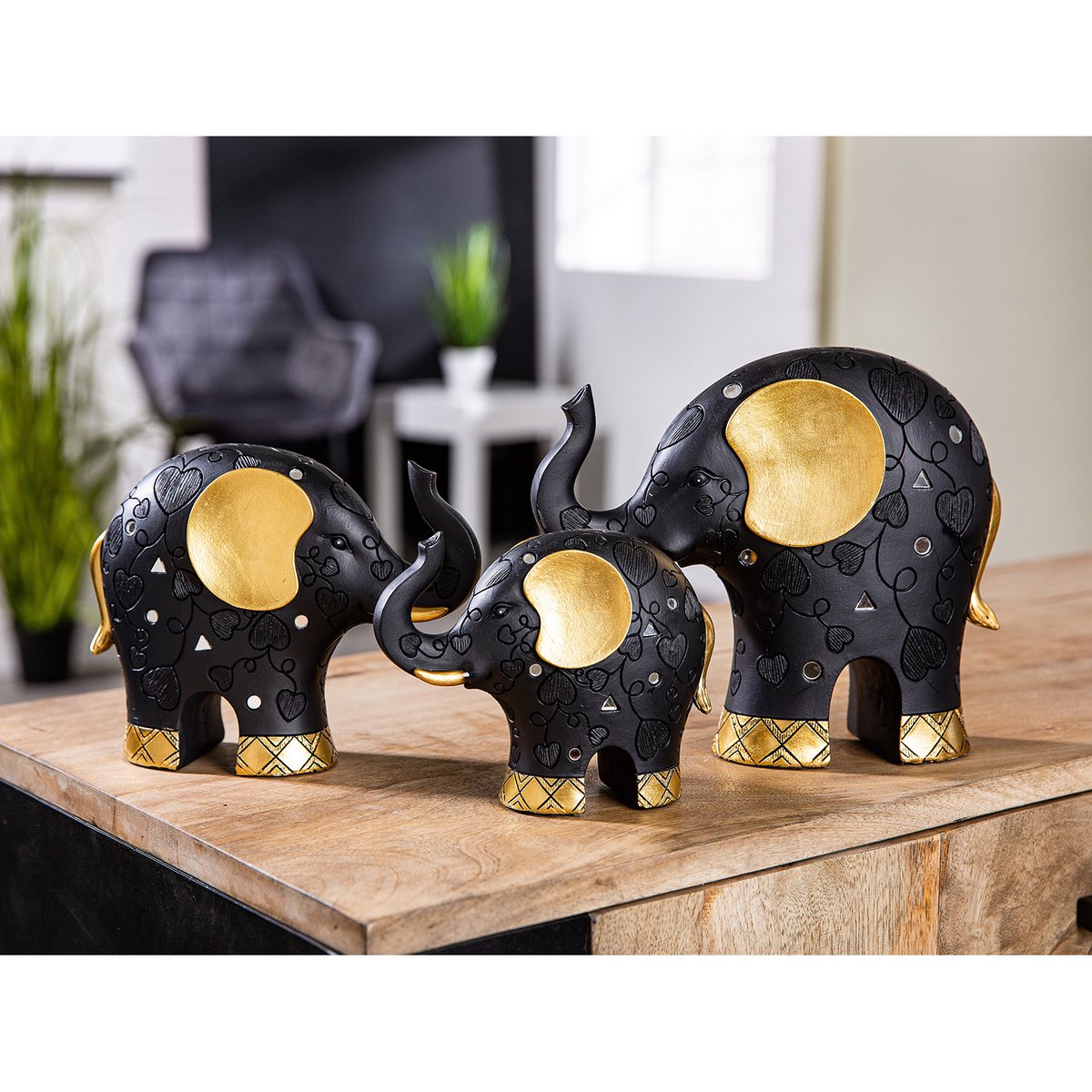 Skulptur, Figur, Elefant AJOK in schwarz aus Poly