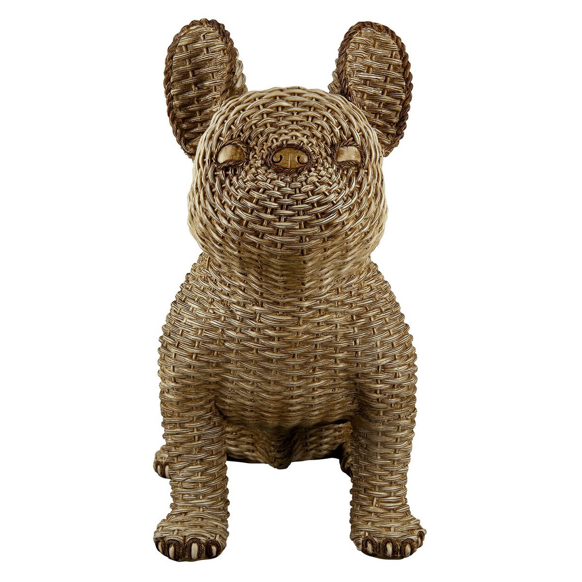 Skulptur, Figur, Hund, Mops in Rattan-Optik in braun aus Poly