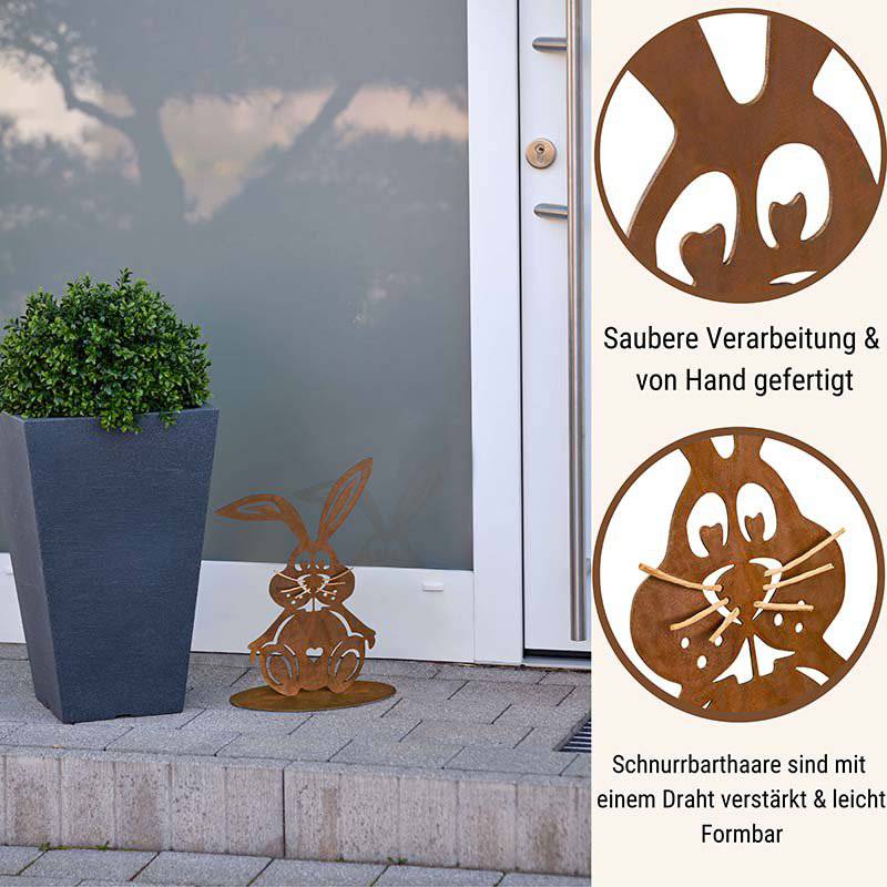 Hase "Schnurri" | Osterdekoration aus Metall | Edelrost Gartendeko - HOLE-X-WORLD