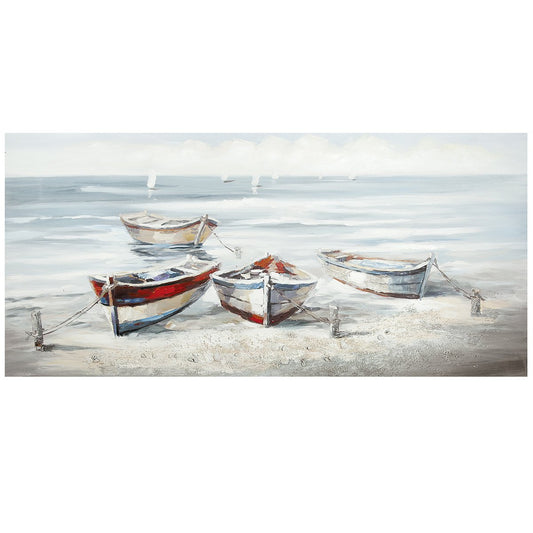 Holz/Leinen Bild Gemälde "Strand-Boote"