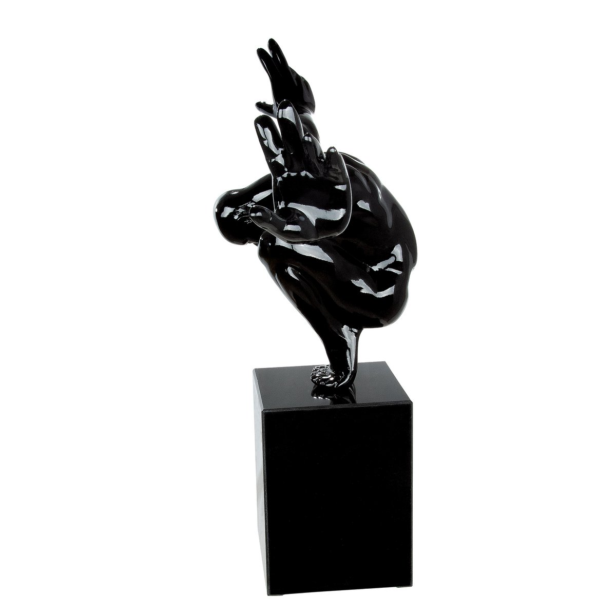 Skulptur, Figur, Poly "CLIFFHANGER" in SCHWARZ auf Marmorfuß B-75cm, H-45cm, T-21cm