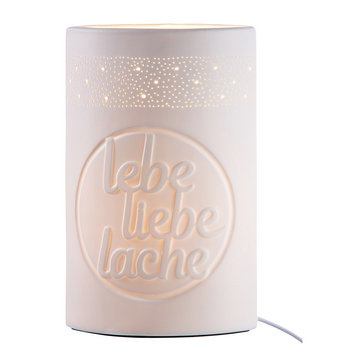 Porzellan Lampe "lebe liebe lache" - bringt Gemütlichkeit in Ihre Räume