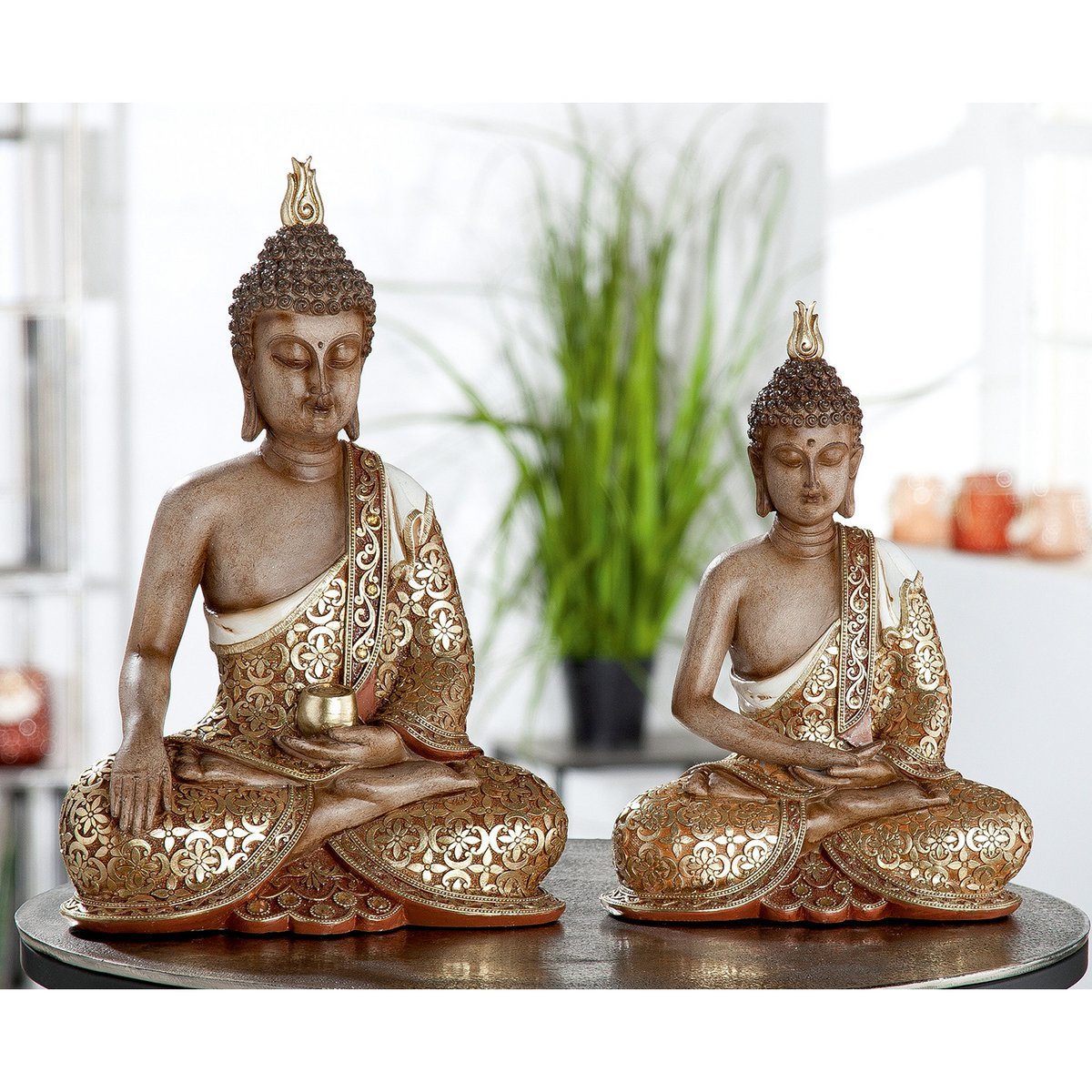 Skulptur, Figur, Buddha MANGALA in braun aus Poly