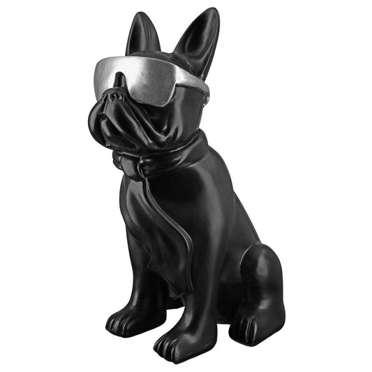 Skulptur, Figur, Objekt, Mops COOL DOG sitzend in schwarz aus Poly - HOLE-X-WORLD