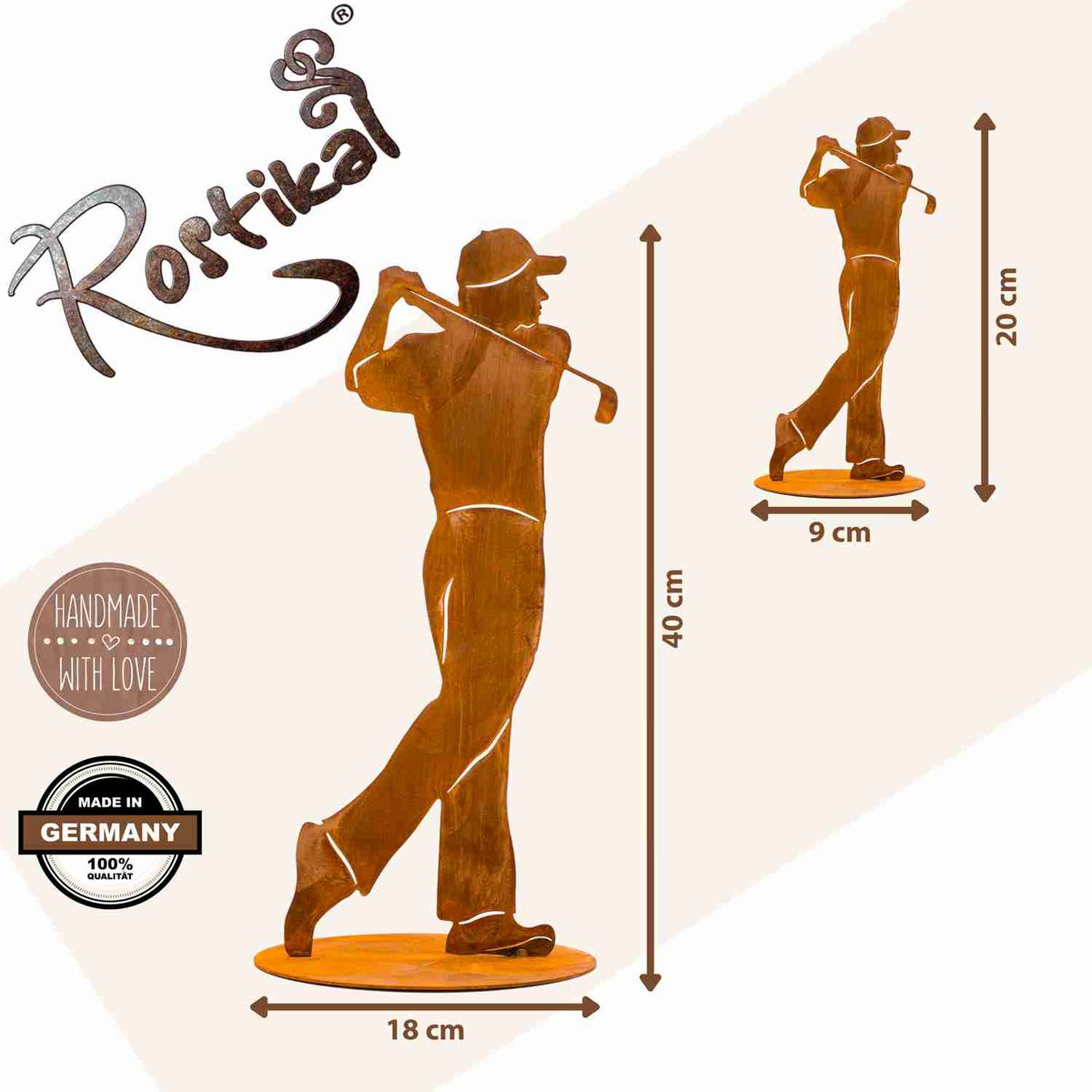 Rostige Golfspieler Deko Figur | Vatertag Geschenk | Edelrost Golfer Skulptur