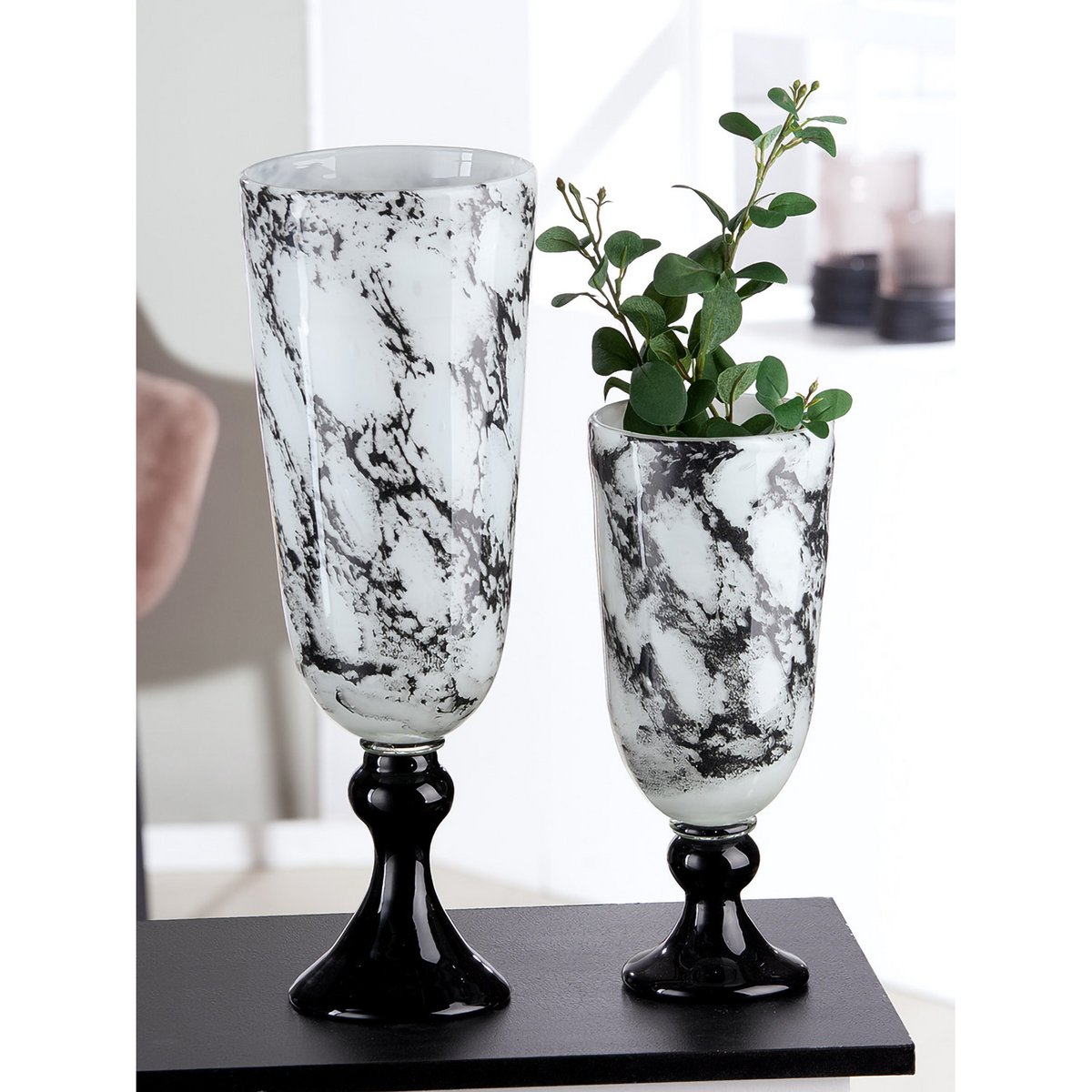 Vase, Blumenvase, Pokal TROPHY in Marmoroptik, aus Glas