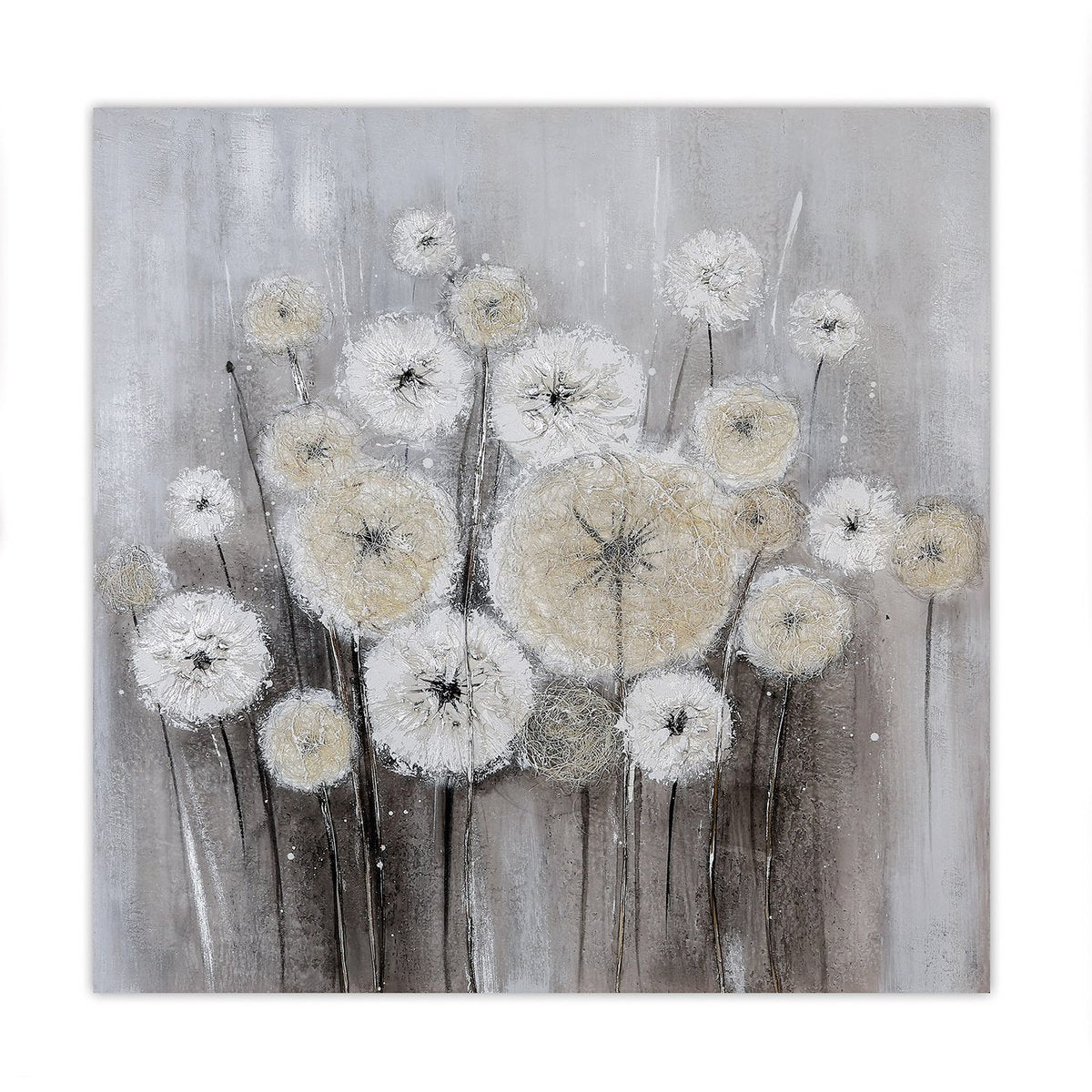 Holz/Leinen Bild "Dandelion" weiss/grau/creme 100x100