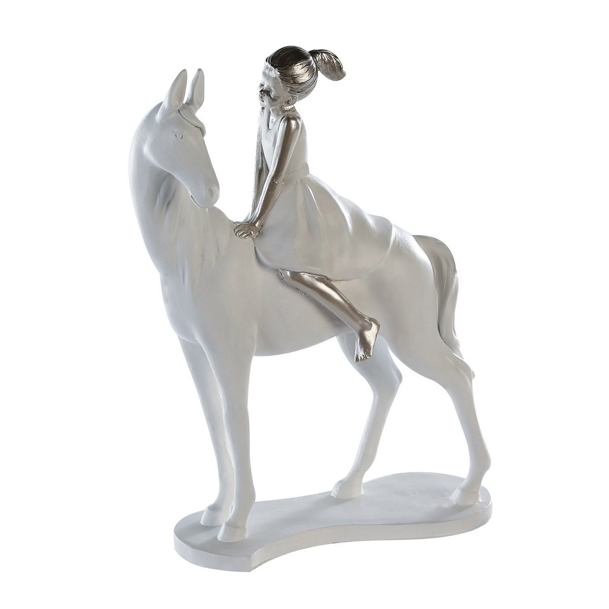 Poly Skulptur "Girl on Horse" weiss/silber